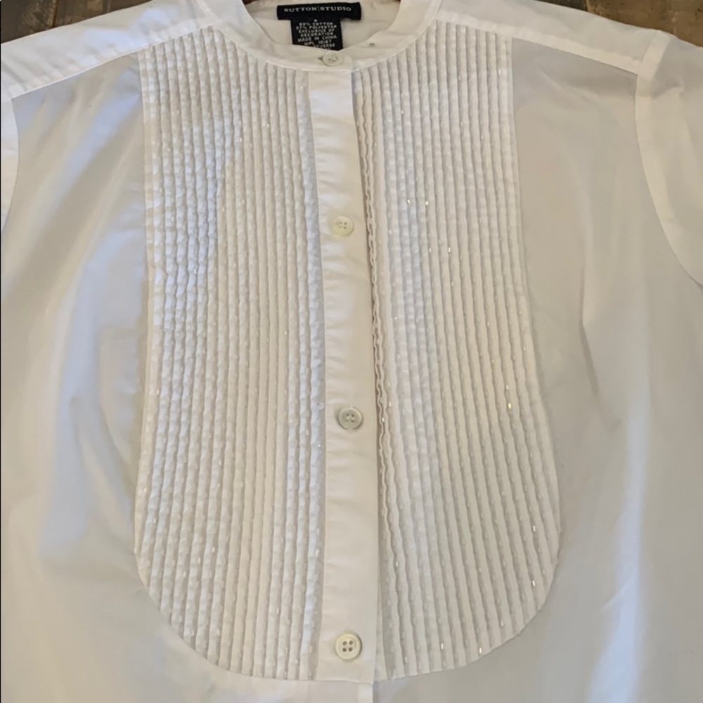 Sutton Studio White Button Up Blouse, Small - image 2